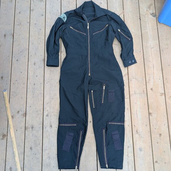 Vintage 1972 Jumpsuit Women's Black Royal Canadian Air Cadets 253 Wide-Leg Retro - Picture 1 of 14